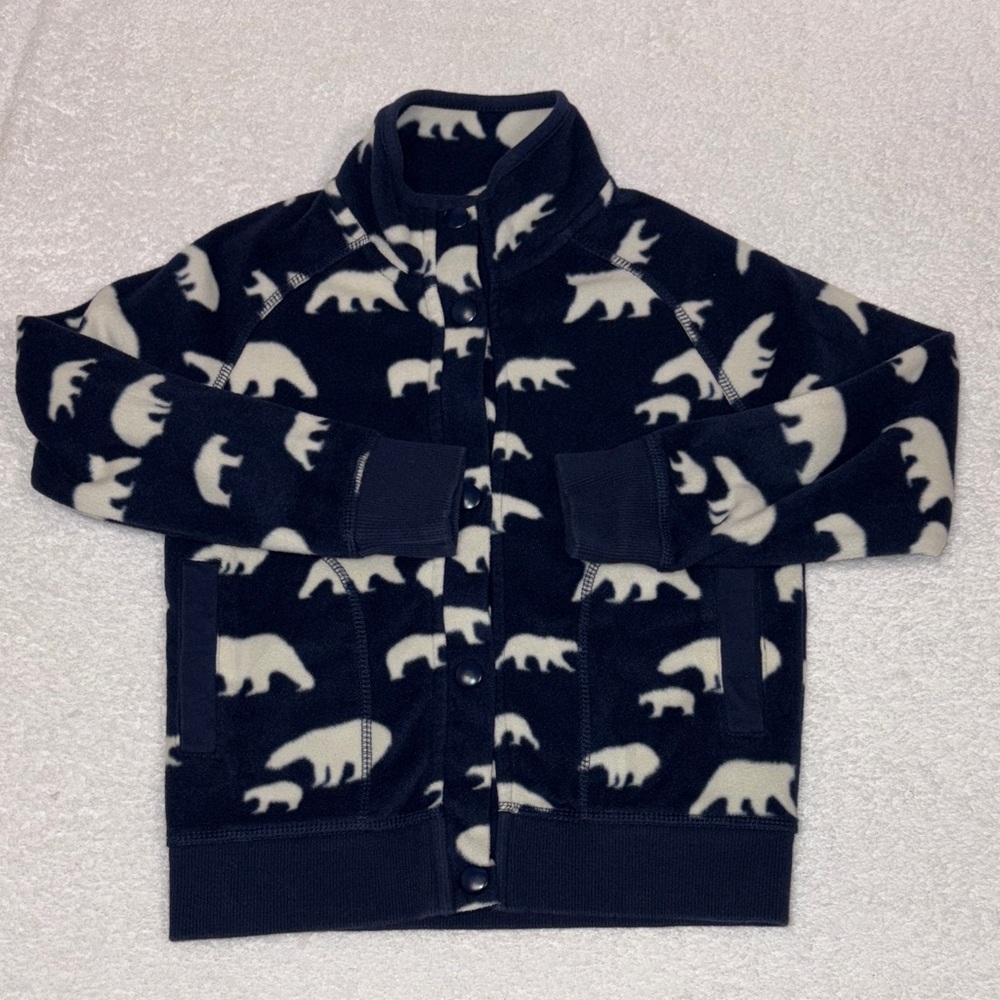 Mini Boden Navy and White Polar Bear fleece shaket size 6/7